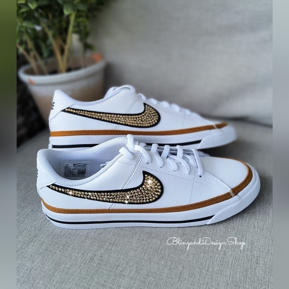 Women's Bling Nike Court Legacy White Sneakers made with Crystals Custom - Picture 6 of 10